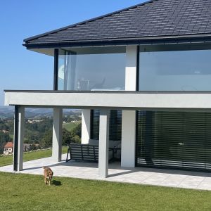 A modern house with large glazing